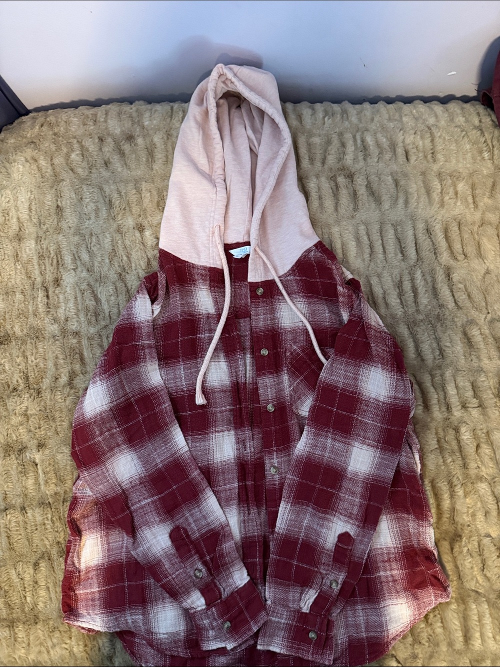 Time and Tru Pink Hooded Red Plaid Jean Jacket for Kids